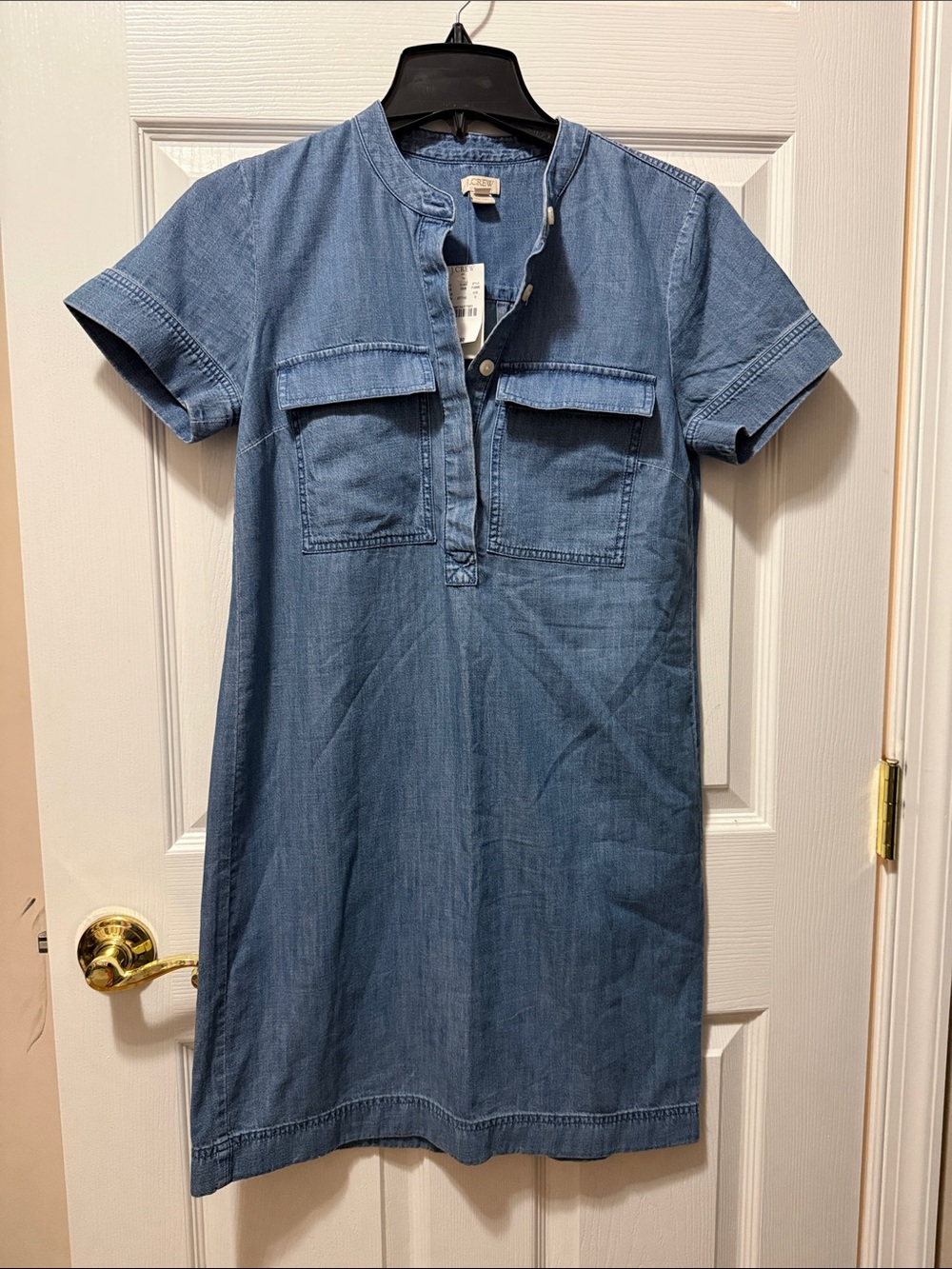 J. Crew Short-Sleeve Chambray Midi Dress in Denim Blue